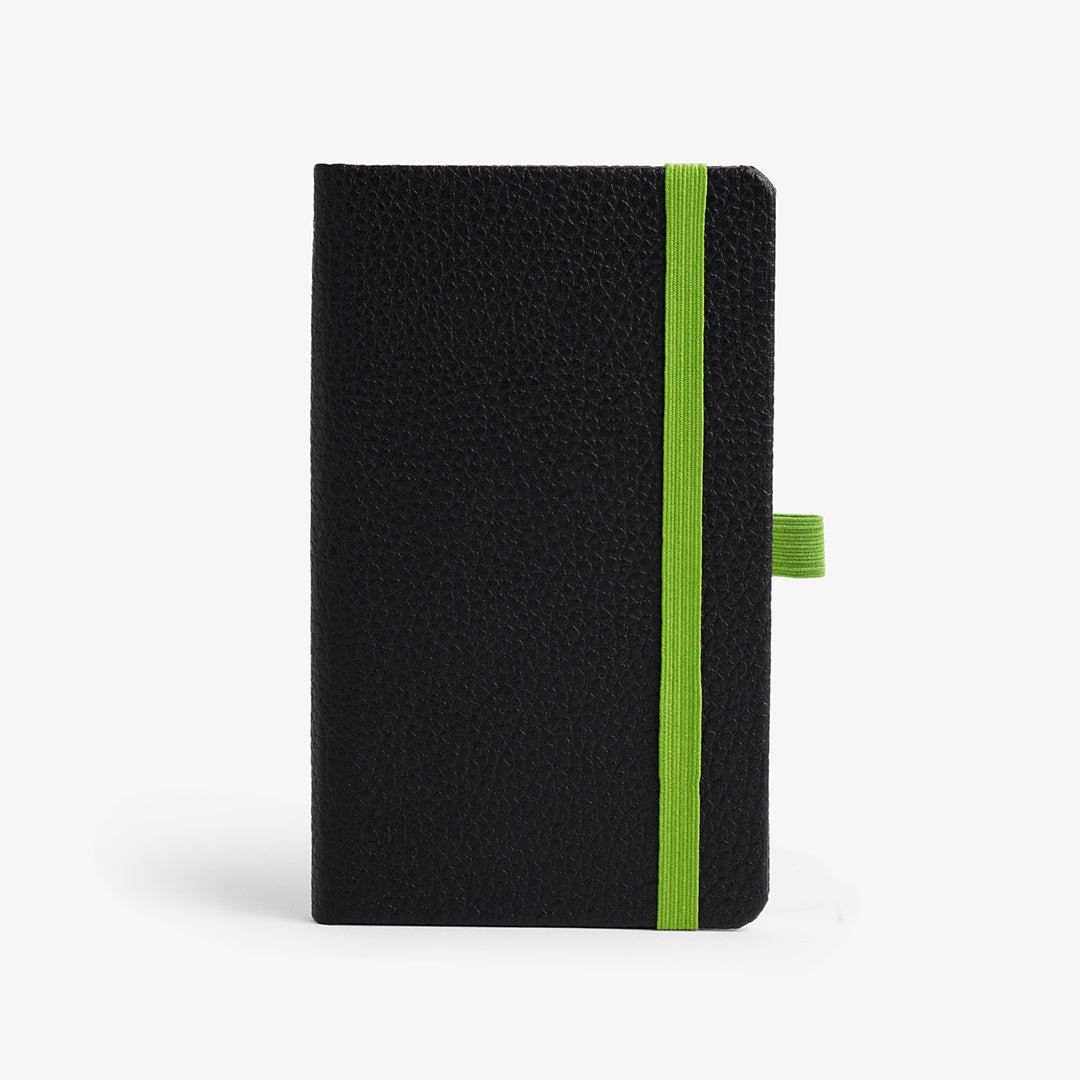 Personalised Hardbound Notebook (A6) - Black with Green Strap