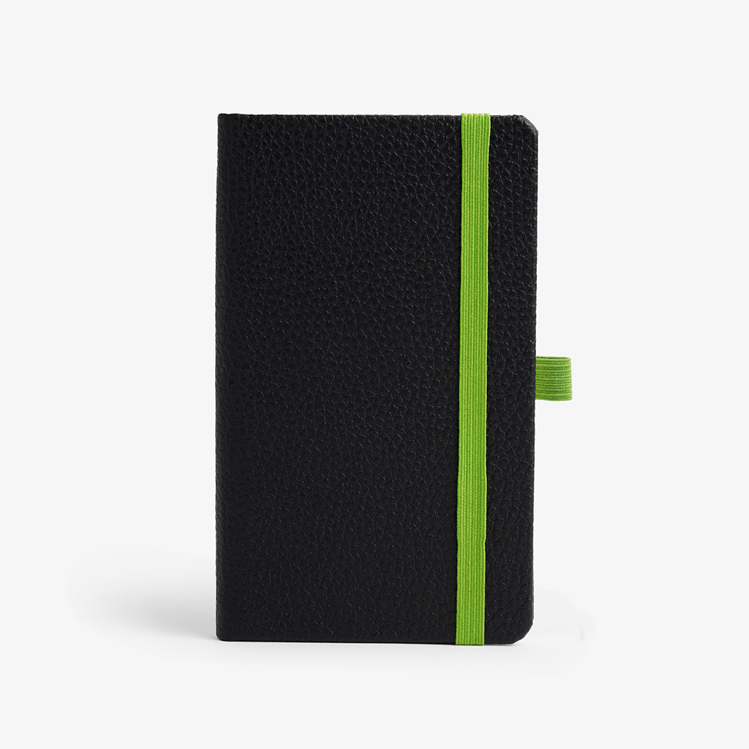 Personalised Hardbound Notebook (A6) - Black with Green Strap