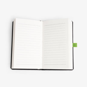 Personalised Hardbound Notebook (A6) - Black with Green Strap