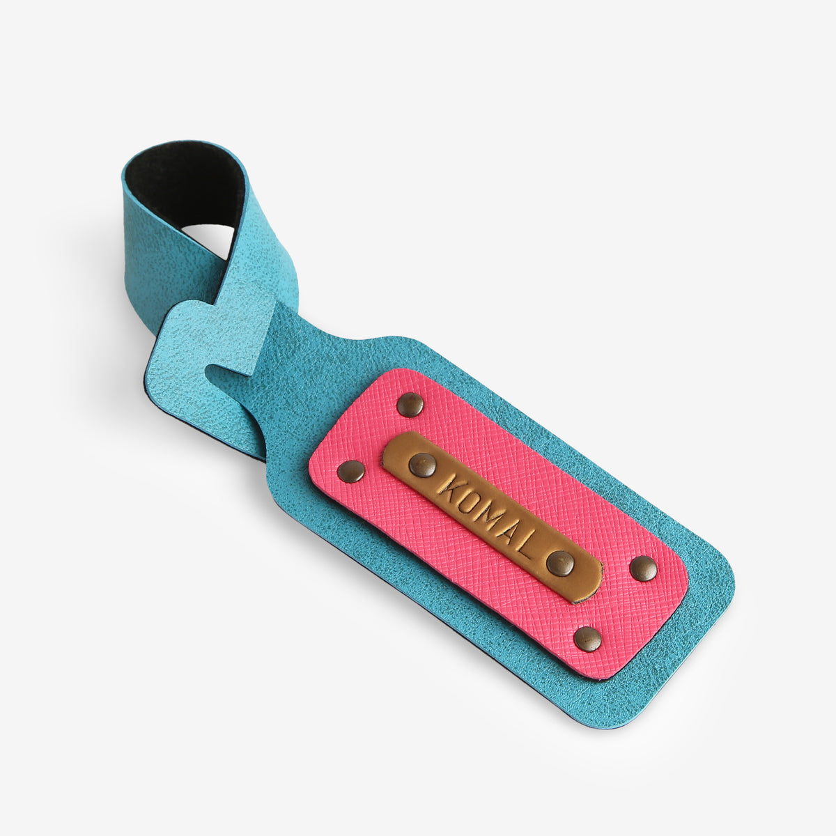 PERSONALISED LEATHER LUGGAGE/BAGGAGE TAG - LIGHT BLUE