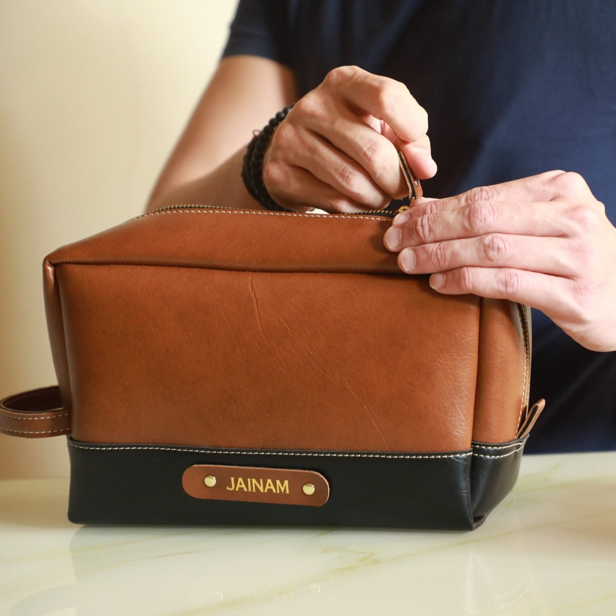 Personalised Washbag - Tan