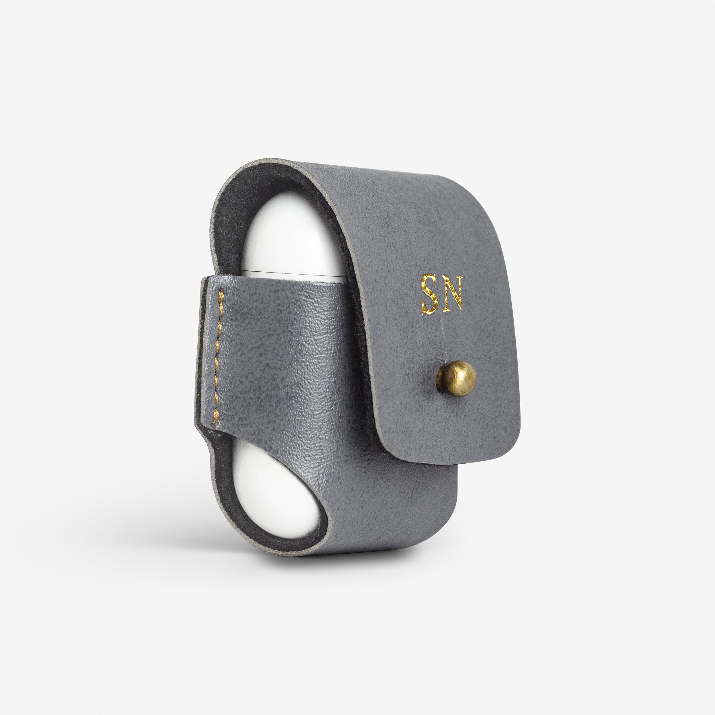 The Messy Corner AirPods Cover Monogrammed Leather AirPods Cover - Grey