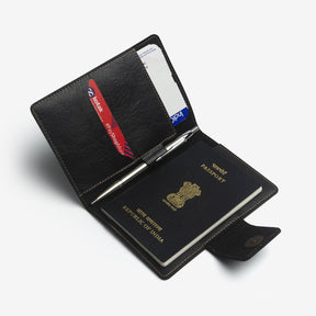 The Messy Corner Mini Travel Wallet Passport cover with button - Black