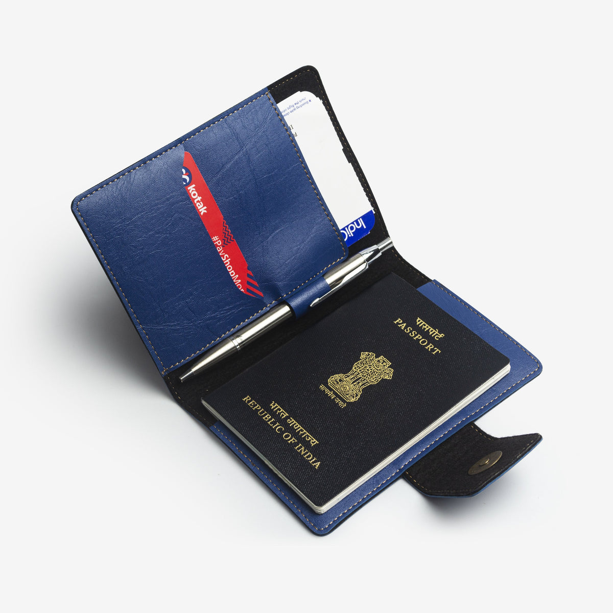 The Messy Corner Mini Travel Wallet Passport cover with button - Blue