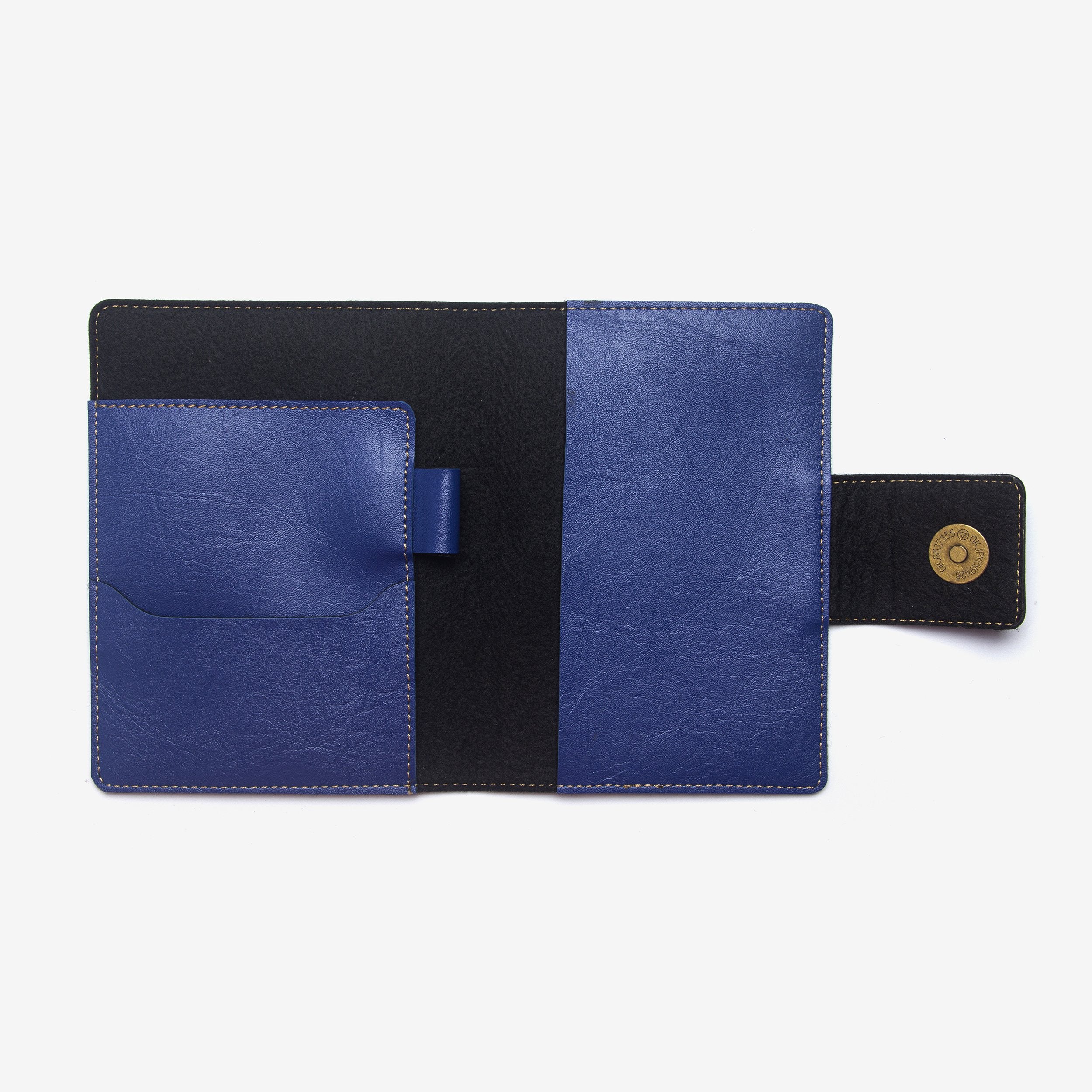 The Messy Corner Mini Travel Wallet Passport cover with button - Blue