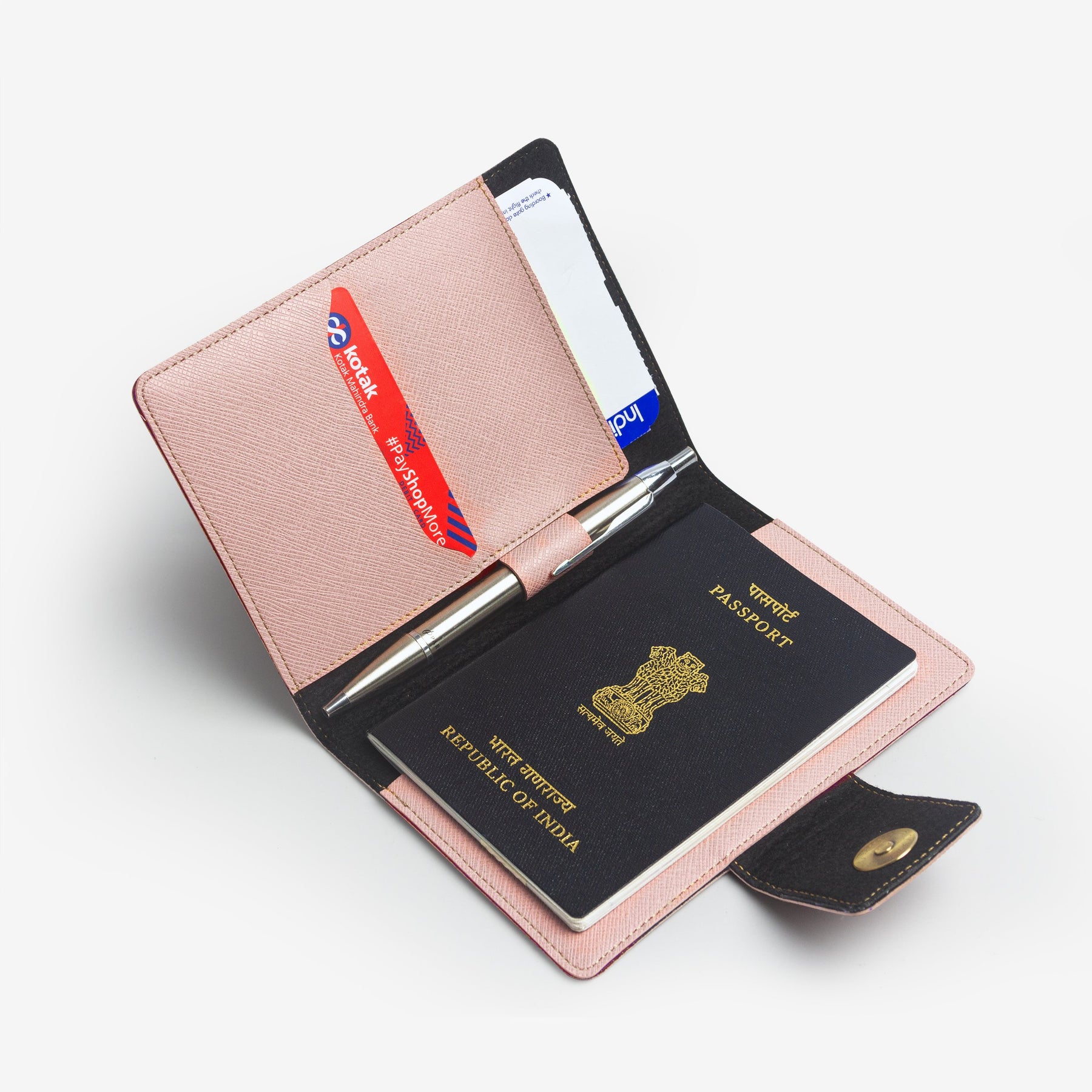 The Messy Corner Mini Travel Wallet Passport cover with button - Salmon Pink