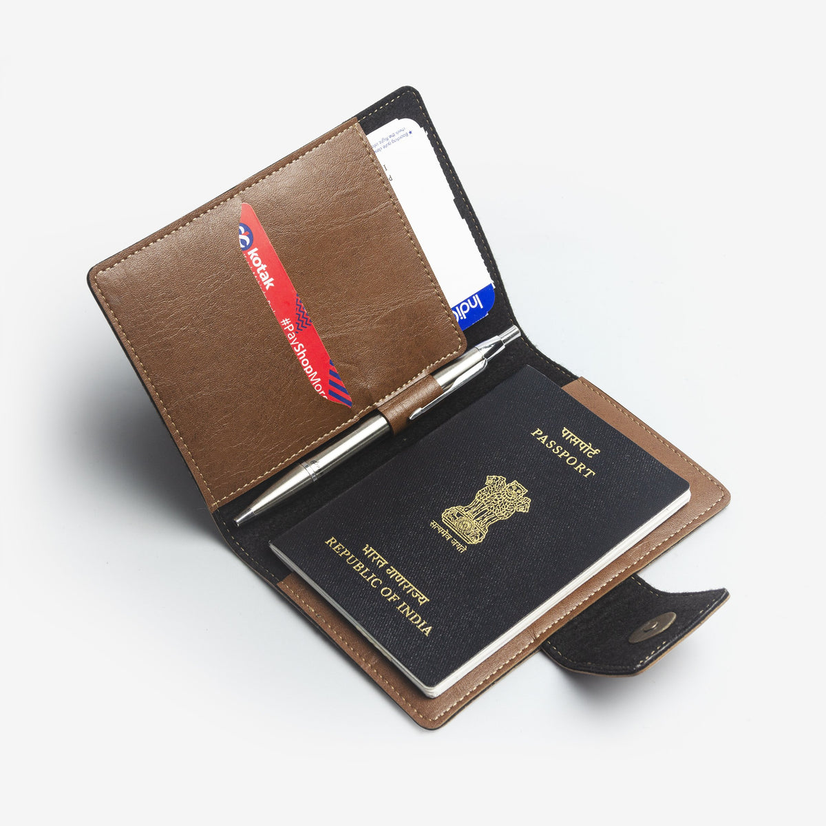 The Messy Corner Mini Travel Wallet Passport cover with button - Tan