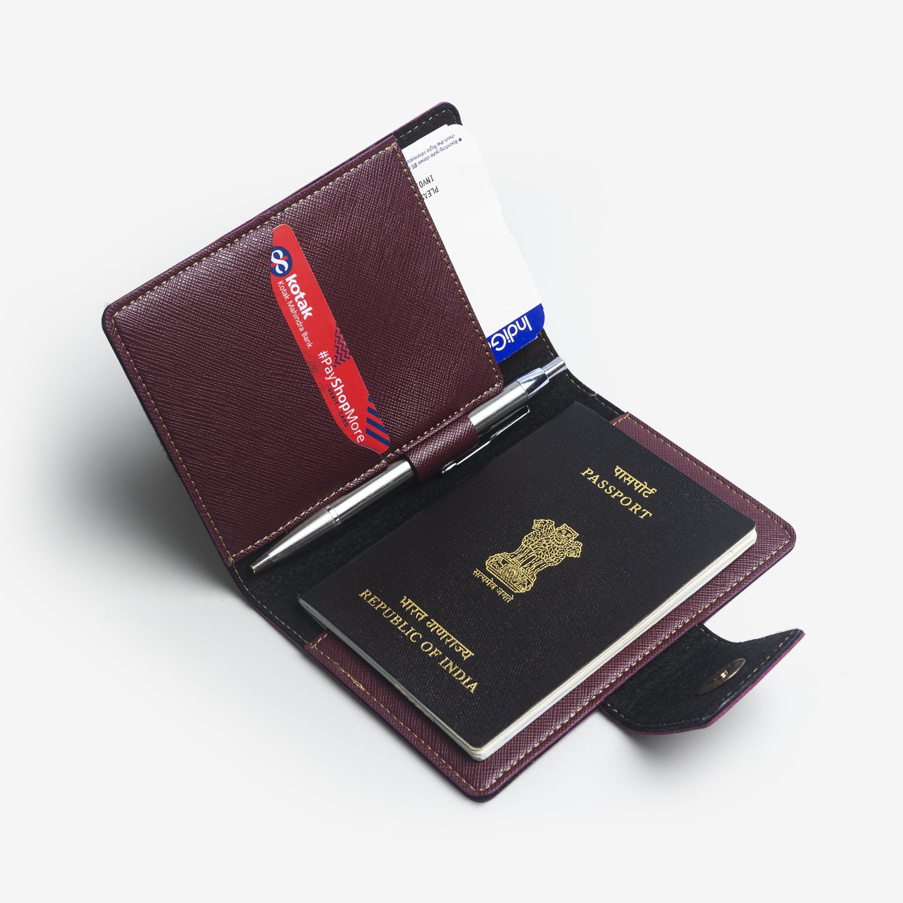 The Messy Corner Mini Travel Wallet Passport cover with button - Wine