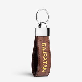 Personalised Croco Vegan Leather Keychain - Brown