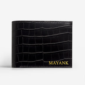 Personalised Croco Vegan Leather Men's Wallet - Black