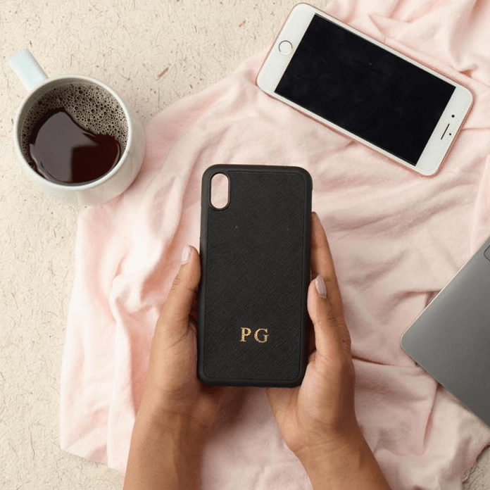 The Messy Corner Phone Cover Personalised Leather iPhone Cover - Black