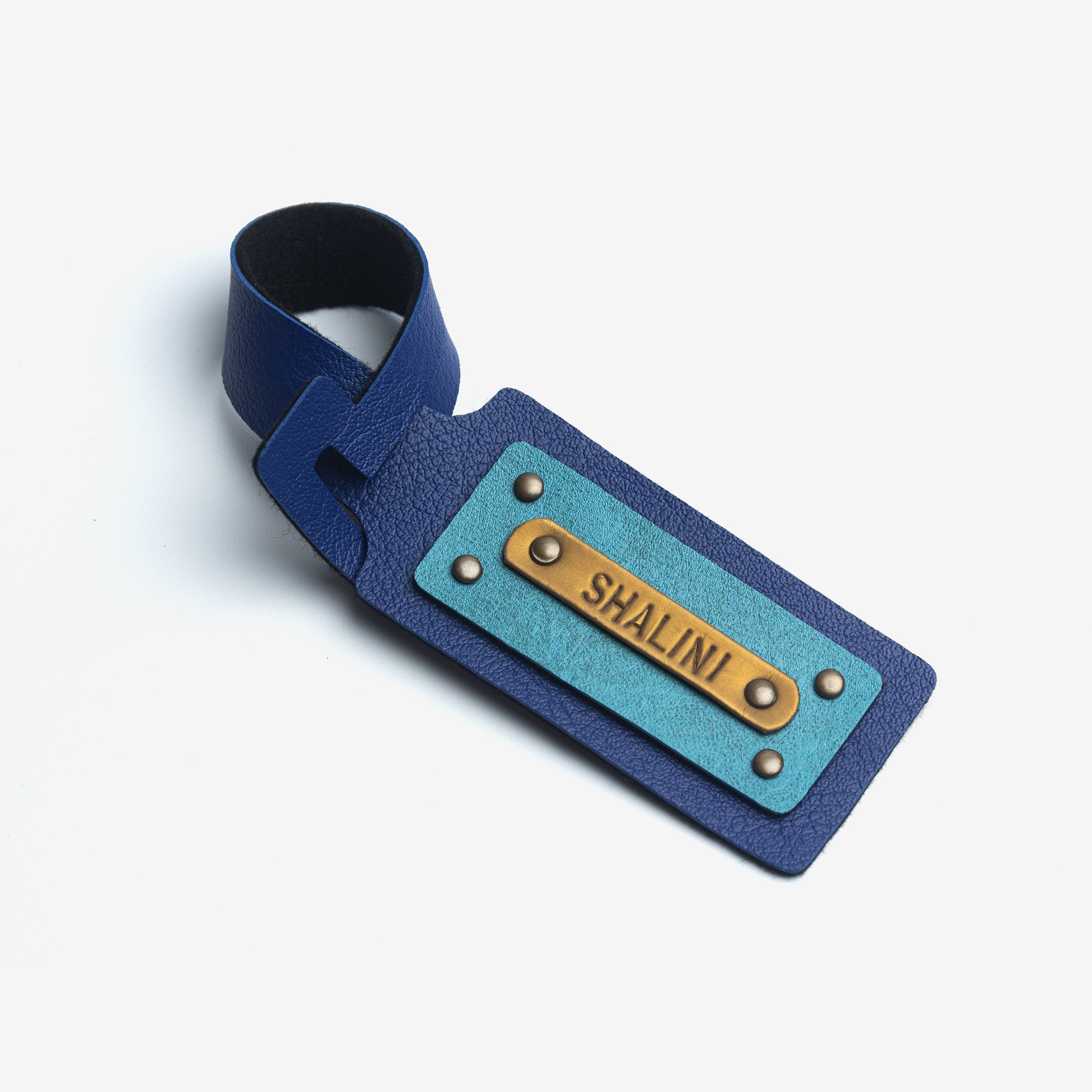 Personalised Leather Luggage/Baggage Tag - Dark Blue