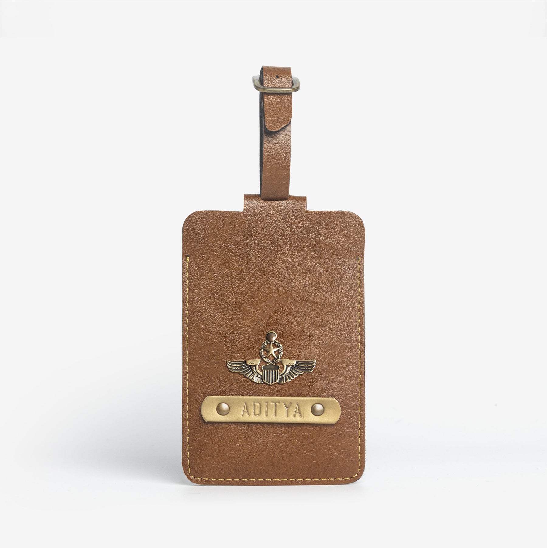The Messy Corner Luggage Tag Personalised Leather Luggage/Baggage Tag - Large Brown