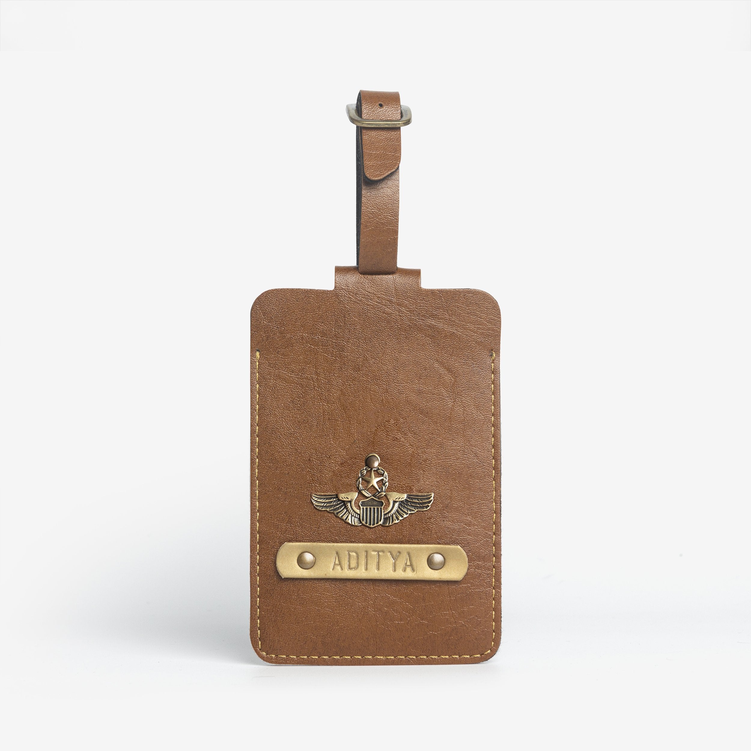 Personalised Leather Luggage/Baggage Tag - Large TAN