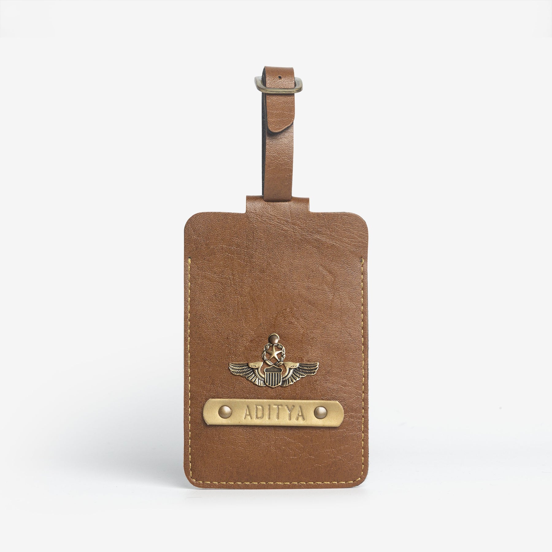 Personalised Leather Luggage/Baggage Tag - Large Brown