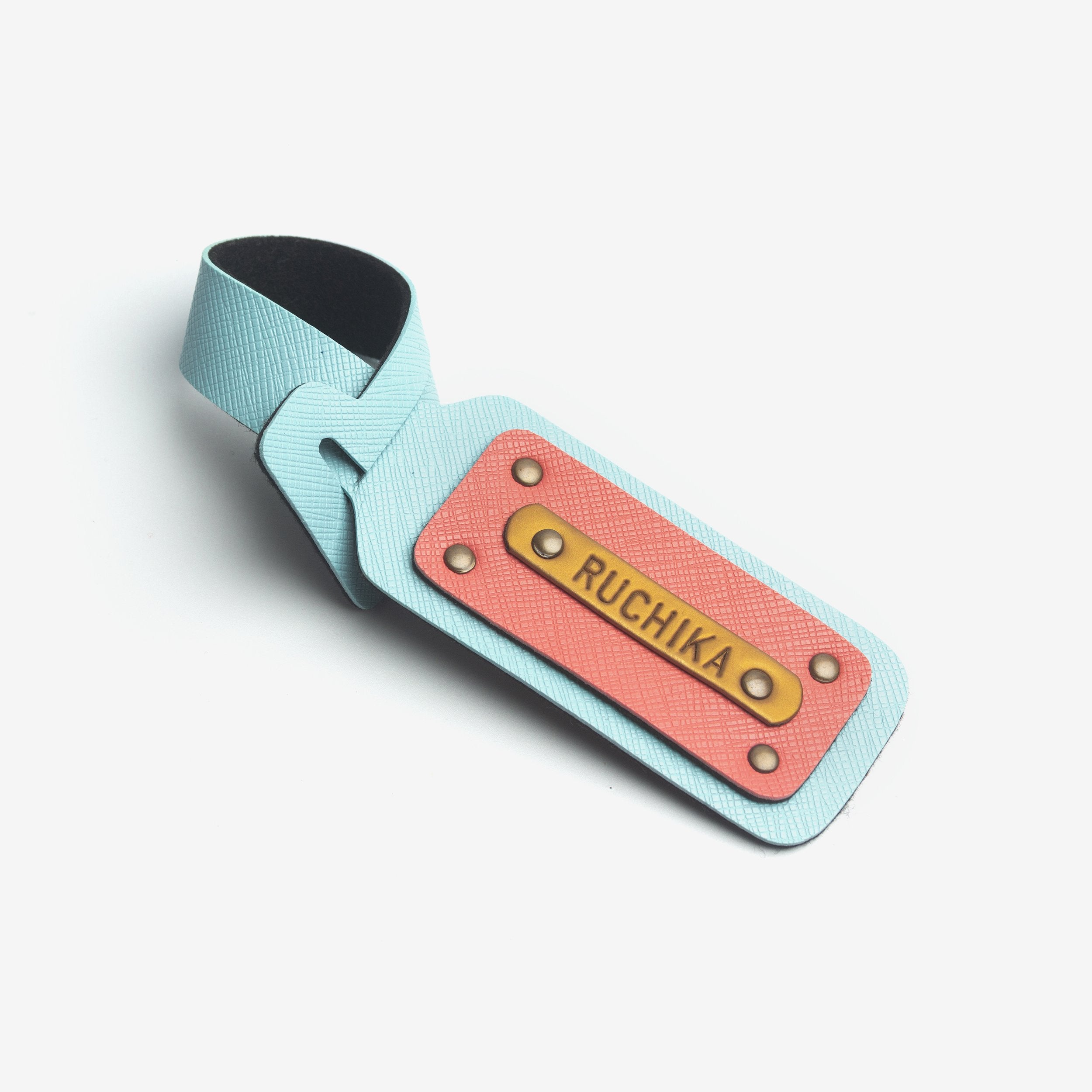 The Messy Corner Luggage Tag Personalised Leather Luggage/Baggage Tag - Light Blue