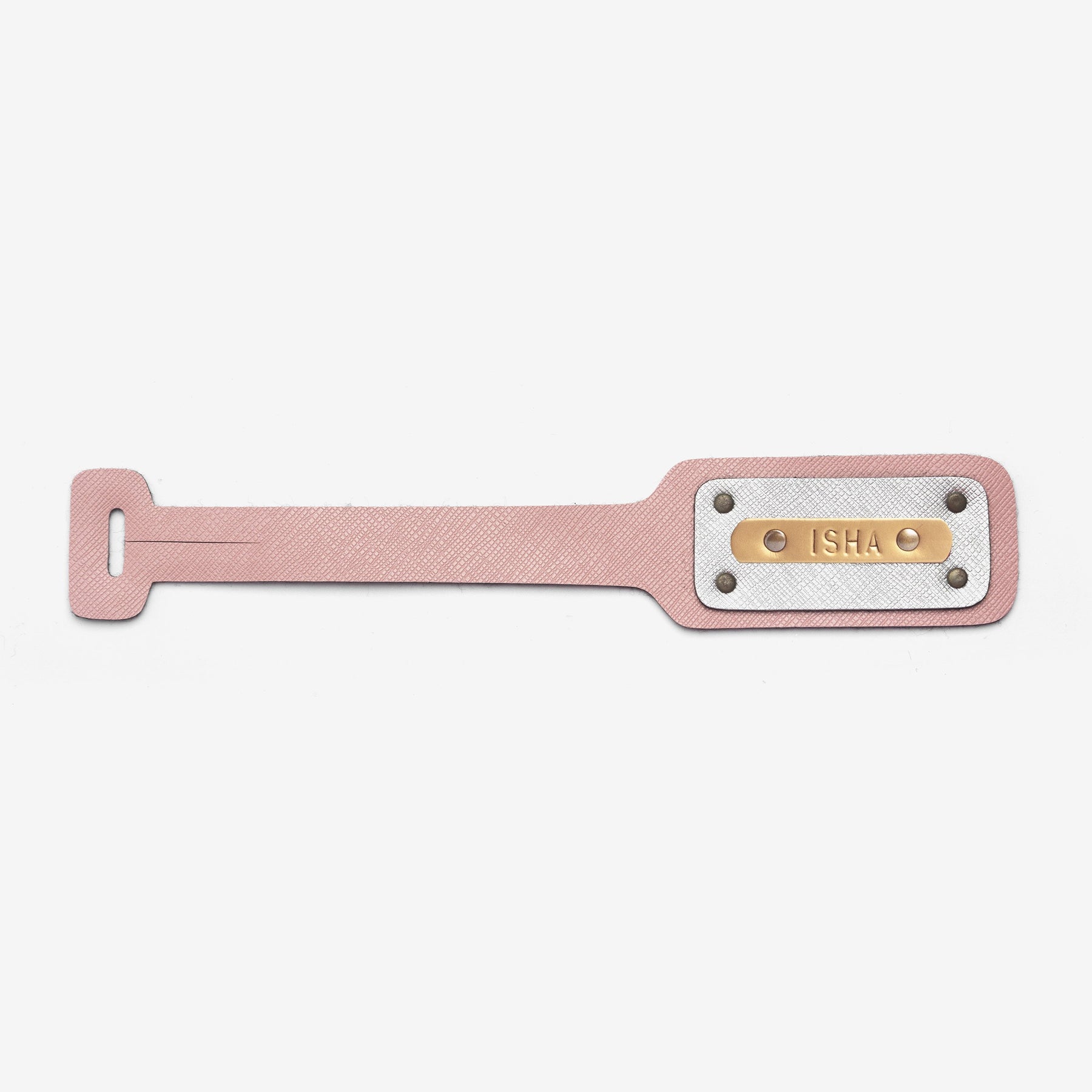 The Messy Corner Luggage Tag Personalised Leather Luggage/Baggage Tag - Salmon Pink and Silver
