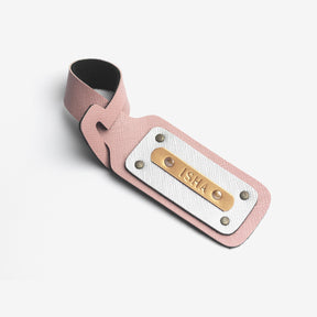 Personalised Leather Luggage/Baggage Tag - Salmon Pink and Silver