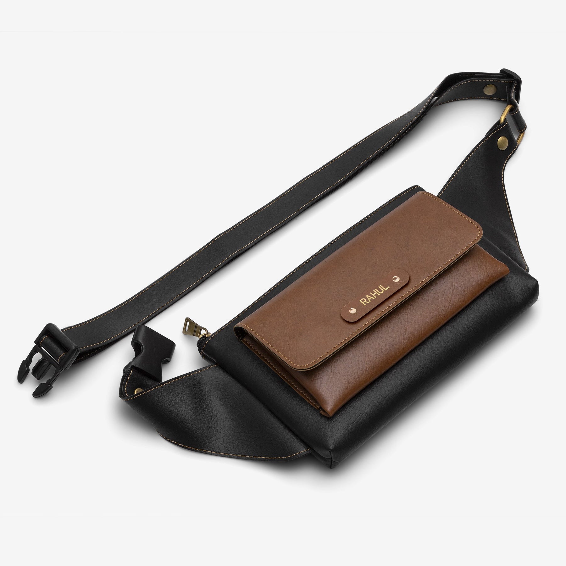 Personalised Mens Crossbody Bag - Black & Tan