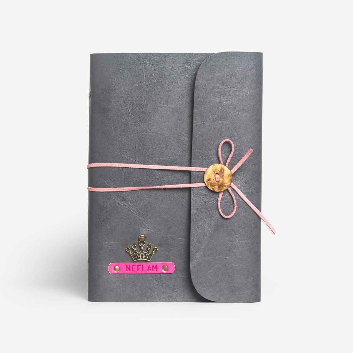 The Messy Corner Diary Personalized Grey Diary with Pink Thread
