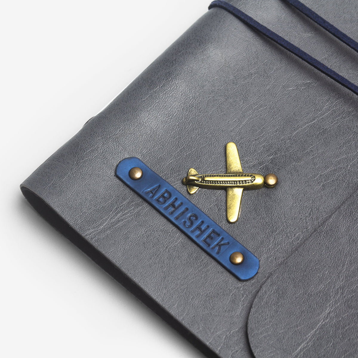 The Messy Corner Diary Personalized Grey Leather Diary with Blue Thread