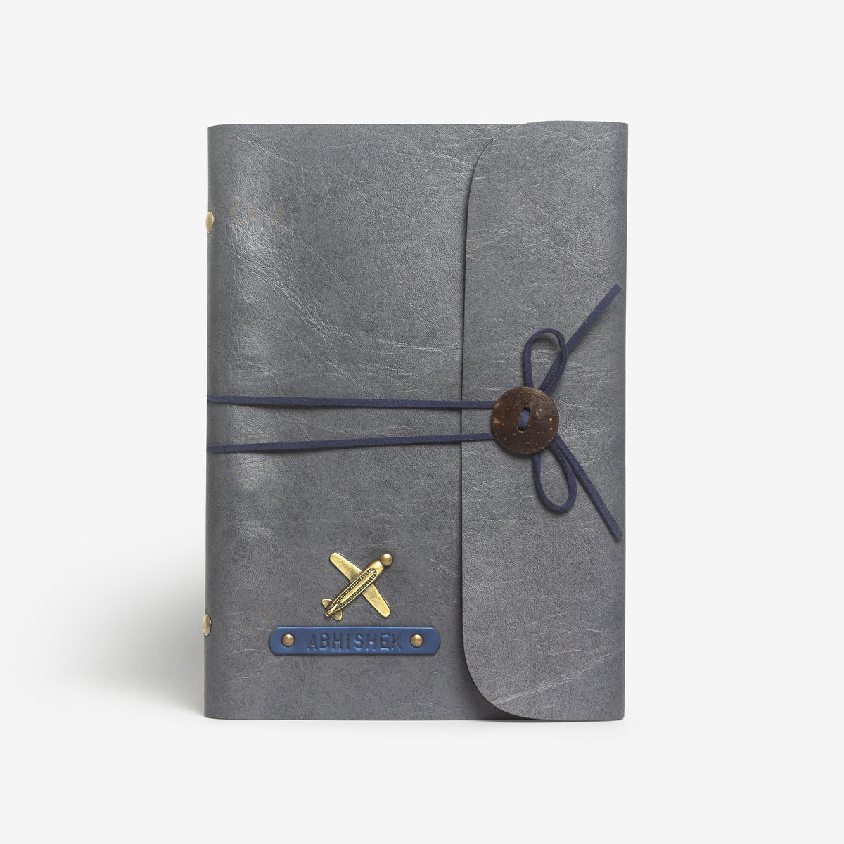 The Messy Corner Diary Personalized Grey Leather Diary with Blue Thread