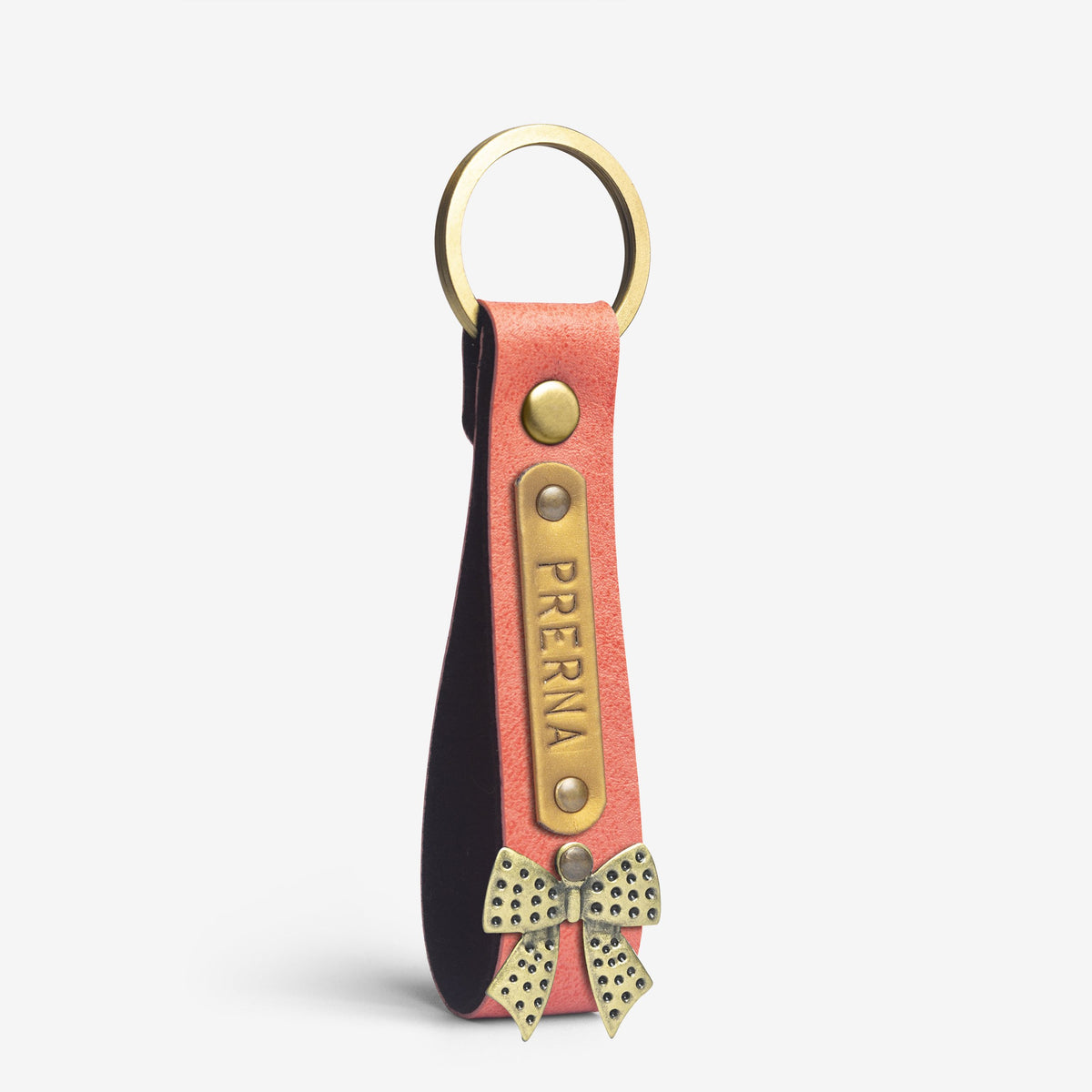 The Messy Corner Keychain Personalized Leather Keychain - Peach