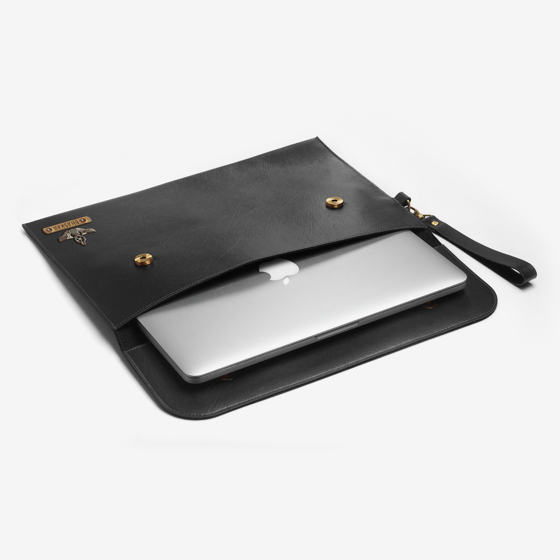 The Messy Corner Laptop Sleeve Personalized Leather Laptop/Macbook Sleeve - Black - 13 inches