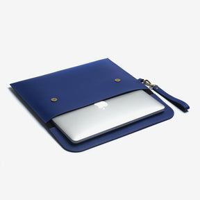 The Messy Corner Laptop Sleeve Personalized Leather Laptop/Macbook Sleeve - Dark Blue - 13 inches